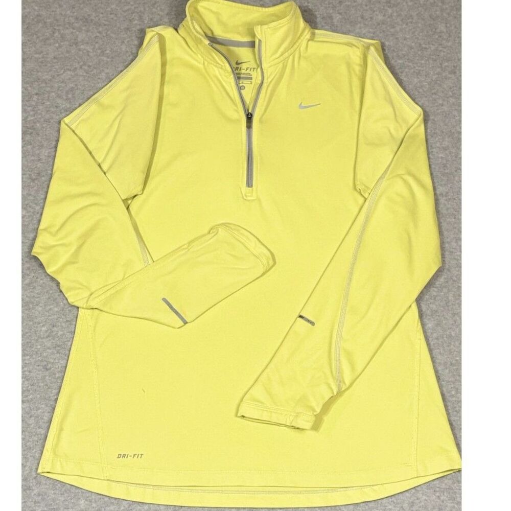 Nike Element Dri-FIT women's half-zip running top in bright Volt/neon yellow.